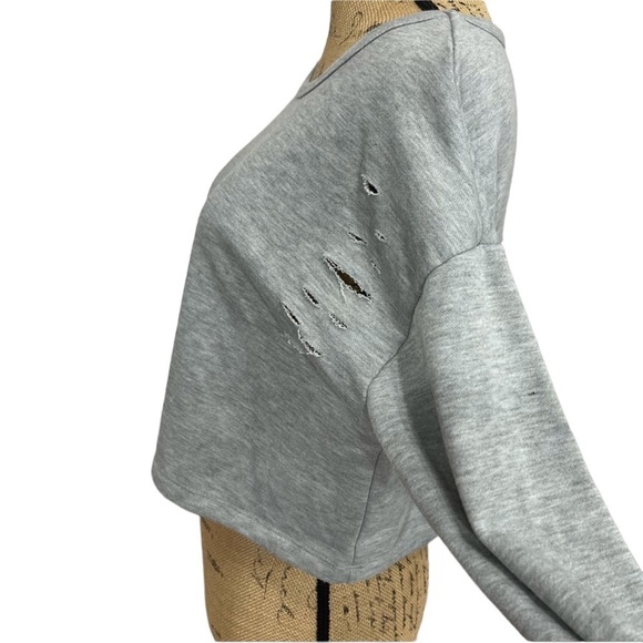 Boutique Distressed Crop Grey Sexy Sweatshirt - Picture 5 of 11